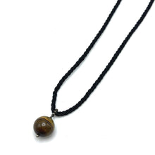 Natural Tiger’s Eye Gemstone Pendant Necklace 18mm Ball with Black Twisted Cord Powerful Jewellery - Necklace