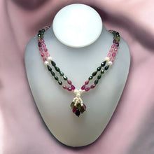 Natural Tourmaline with Pearl Multi Color Gemstone Necklace