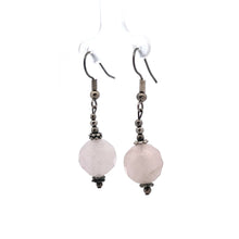 Pale Pink Rose Quartz 12mm Ball Facet Dangle Gemstone Earrings