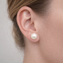 Pearl Stud Earrings | White Freshwater Pearl | Button Shape | Plain Smooth | 8mm-9mm-10mm| Birthstone Jewelry | Bridal