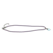 Pendant Light Blue Glass 16mm Drop With Handcrafted Purple Twisted Cord Necklace Inspired By Calming Tones