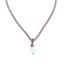 Pendant Light Blue Glass 16mm Drop With Handcrafted Purple Twisted Cord Necklace Inspired By Calming Tones