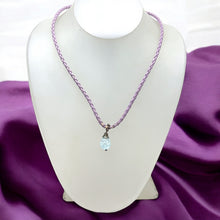 Pendant Light Blue Glass 16mm Drop With Handcrafted Purple Twisted Cord Necklace Inspired By Calming Tones