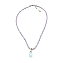 Pendant Light Blue Glass 16mm Drop With Handcrafted Purple Twisted Cord Necklace Inspired By Calming Tones