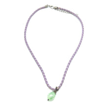 Pendant Light Green Drop Shape 16mm Glass Stone With Purple Twisted Cord Necklace Inspired By Fresh Uplifting Color