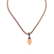 Pendant Light Peach Drop Shape 16mm Glass Stone With Light Pink Twisted Cord Necklace Evoking Warmth Softness