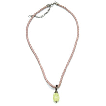 Pendant Necklace Light Green Drop Shape 16mm Glass Stone With Light Pink Twisted Cord Designed For Light Refreshing