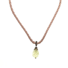 Pendant Necklace Light Green Drop Shape 16mm Glass Stone With Light Pink Twisted Cord Designed For Light Refreshing