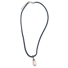 Pendant Necklace Pale Pink 16mm Drop Shape With Black Twisted Cord Glass Stone Soft Feminine Aesthetic With Modern Edge