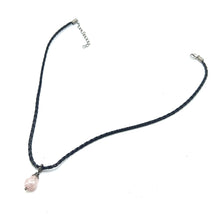 Pendant Necklace Pale Pink 16mm Drop Shape With Black Twisted Cord Glass Stone Soft Feminine Aesthetic With Modern Edge