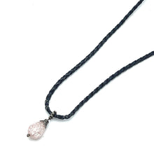 Pendant Necklace Pale Pink 16mm Drop Shape With Black Twisted Cord Glass Stone Soft Feminine Aesthetic With Modern Edge