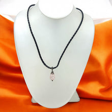 Pendant Necklace Pale Pink 16mm Drop Shape With Black Twisted Cord Glass Stone Soft Feminine Aesthetic With Modern Edge