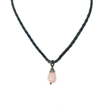 Pendant Necklace Pale Pink 16mm Drop Shape With Black Twisted Cord Glass Stone Soft Feminine Aesthetic With Modern Edge