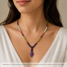 Peridot Natural, Spessartite, Aqua, Pink Tourmaline, and Amethyst Necklace