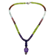 Peridot Natural, Spessartite, Aqua, Pink Tourmaline, and Amethyst Necklace