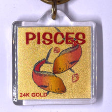 Pisces Zodiac 24K Gold Foil Engraved Colored Keychain Astrology Charm for Intuition & Creativity Gift - Keychain