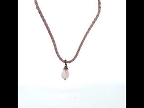 White Glass Drop Stone 16mm With Light Pink Twisted Cord Pendant Necklace Inspired By Soft Tones And Minimal Elegance
