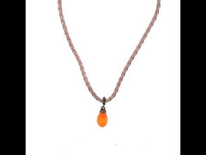 Natural Carnelian Gemstone 15mm Drop Shape With Light Pink Twisted Cord Pendant Necklace Associated With Passion Drive And Uplifting Energy