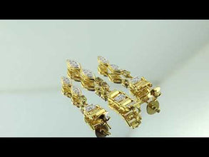 18K Yellow Gold Natural Diamond & Tourmaline Drop Pendant & Earrings Set | Marquise & Bar Settings Jewelry