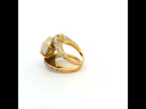 18K Yellow Gold Mabe Pearl and Natural Diamond Cocktail Ring | Bold Sculptural Crossover Statement Jewelry