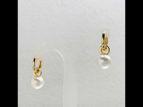 18K Yellow Gold Natural Pearl and Diamond 'C' Drop Hoop Earrings | Timeless Classic Minimalist Jewelry