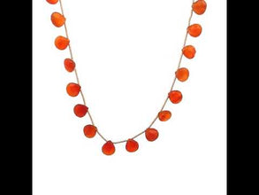 Natural Carnelian Necklace | Heart Shape 8mm Briolette Cut Gemstone Beads | 16.2 Inch Handmade Jewelry