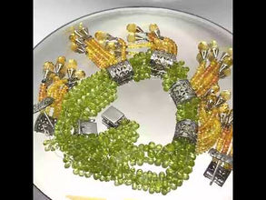 9K Yellow Gold | Natural Peridot, Sapphire, Citrine & Diamond Necklace & Earrings Set | Cylindrical Bars