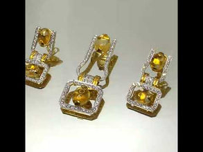 18K Yellow Gold Natural Diamond & Citrine Geometric Pendant and Earrings Set | Open Frame Fine Jewelry