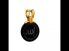 9K Yellow Gold Natural Diamond & Black Onyx Allah Arabic Calligraphy Pendant | Islamic Sacred Calligraphy Jewelry