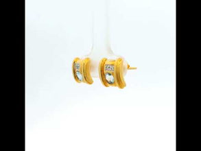 14K Yellow Gold Stud Earrings | Natural Aquamarine & Diamond | Geometric Modern Design