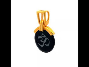 9K Yellow Gold Black Onyx Om Symbol Pendant | Hindu Religious Spiritual Fine Jewelry