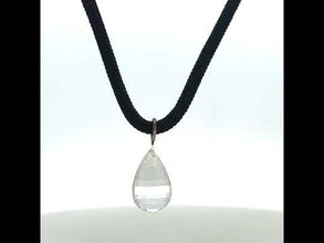 White Crystal Stone 14mm Drop Shape With Black Twisted Cord Pendant Necklace Known For Clarity Positivity And Balance