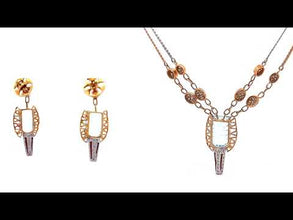 18K Yellow White Gold Necklace Earring Set with Natural Diamond & Swiss Blue Topaz Jewellery