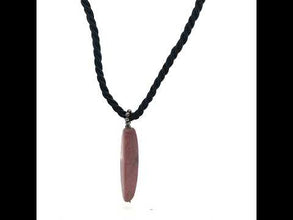 Natural Rhodonite Vertical Bar Gemstone 40mm with Black Twisted Cord Pendant Necklace