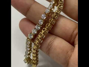 Luxury Tennis Bracelet Swiss Star Cubic Zirconia 3.75mm Round CZ | 925 Sterling Silver Yellow Gold Plated Unique Eternity Jewelry
