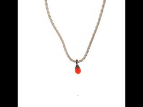 Natural Carnelian Gemstone Pendant 13mm Drop Shape with White Twisted Cord Necklace Unisex Jewelry