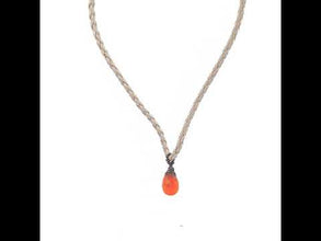 Natural Carnelian Gemstone 15mm Drop Shape With White Twisted Cord Pendant Necklace Linked To Vitality Confidence And Clarity
