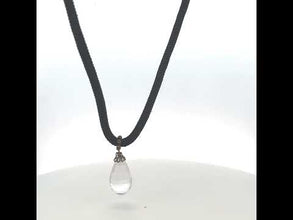 White Crystal 19mm Drop Faceted Stone With Elegant Black Twisted Cord Pendant Necklace Associated With Clarity Focus And Pure Intention