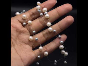 Natural Freshwater Pearl Round 6mm Oval 5x4mm White Grey Necklace 17.5inch Elegant Shine Jewelry for Harmony and Beauty