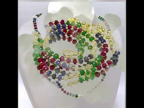 Mix Semiprecious 925 Sterling Silver Station Necklace with Natural Emerald Ruby Sapphire 4mm Faceted Rondelle Beaded Gemstone Energy Blend