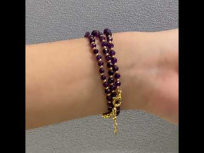 Rich Purple Natural African Amethyst 4mm with 925 Sterling Silver Station Necklace Faceted Rondelle Beaded Gemstone for Calm Energy