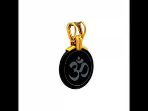 9K Yellow Gold Natural Diamond & Black Onyx Om Symbol Pendant | Hindu Devotional Gold Jewelry