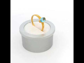9K Yellow Gold Solitaire Ring | Natural Blue Topaz Open Bezel Setting | Modern Minimal Design Jewelry