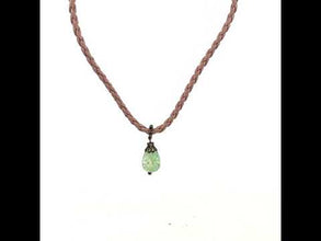Light Green Pendant  Drop Shape 16mm With Light Pink Twisted Cord Glass Stone Necklace Evoking Calm Fresh Visual Appeal