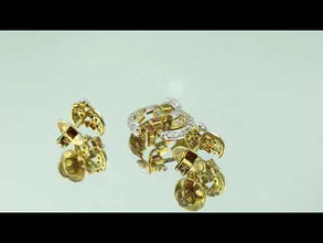 18K Yellow Gold | Natural Diamond & Tourmaline Pendant & Earrings Set | Princess Cut Geometric Statement Jewelry