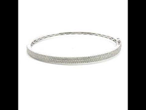18K White Gold Natural Diamond Bangle | Three-Row Pavé Design | Bold Luxury Statement Jewelry