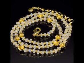 Natural Moonstone 4mm with 925 Sterling Silver Station Necklace Faceted Rondelle Beaded Gemstone Gold Charms June Birthstone