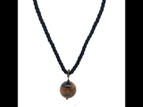Natural Ball Tiger's Eye Gemstone 18mm Ball Black Twisted Cord Pendant Necklace Associated With Protection Courage And Grounding