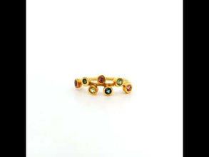 18K Yellow Gold Rainbow Ring | Bezel-Set Natural Multi Tourmaline | Modern Stackable Open Wrap Design