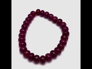Natural Ruby Stretch Bracelet | Smooth 7-8mm Rondelle Beads 29 Pcs 110 Carats | Burgundy Red VVS Clarity | July Birthstone Gemstone Jewelry